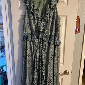 Anthropologie Green Patterned midi Dress NWOT